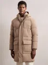 Reiss Light Camel Brown Longline Quilted Puffer Jacket In Brown