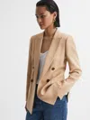 Reiss Light Camel Double Breasted Twill Blazer In Brown