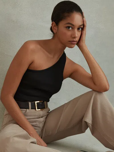 Reiss Light Camel Garment Dyed Wide Leg Trousers