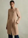 Reiss Light Camel Petite Wool Blend Longline Double Breasted Coat In Brown