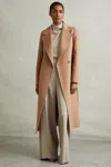 Reiss Light Camel Wool Blend Double Breasted Blindseam Coat
