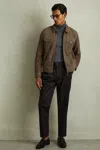 Reiss Light Charcoal Grey Suede Zip Through Trucker Jacket