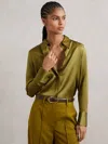 Reiss Light Green Silk-satin Concealed-placket Shirt In Green