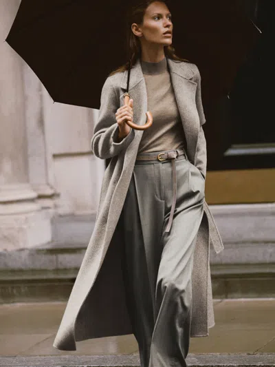 Reiss Light Grey Daia Petite Herringbone Double-breasted Blind-seam Coat Wool-blend In Gray