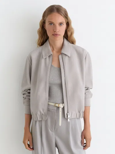 Reiss Light Grey Lottie Suede Suede Cropped Bomber Jacket In Gray