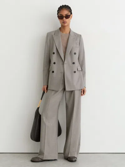 Reiss Light Grey Petite Wool-blend Double-breasted Blazer In Gray