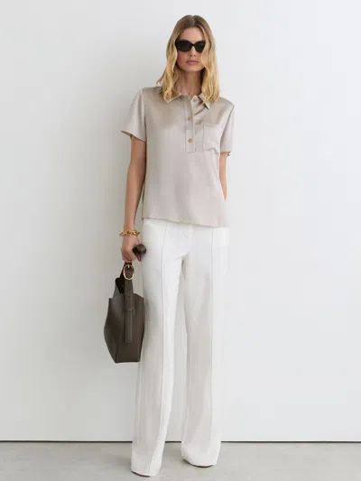 Reiss Light Grey Silk Half-button Short-sleeve Shirt In Gray