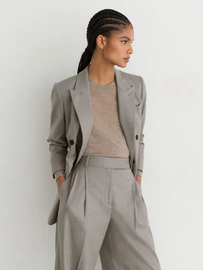 Reiss Light Grey Wool-blend Wide-leg Pleated Trousers In Gray