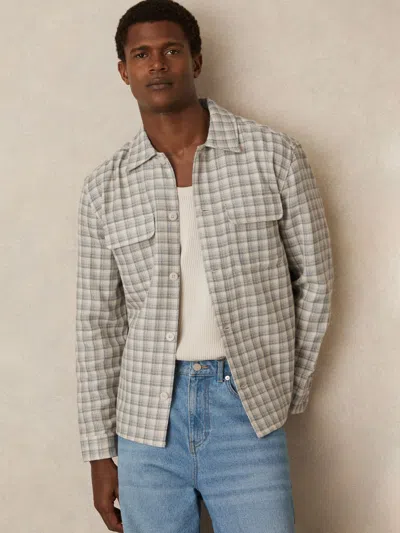 Reiss Light Grey Woven Check Twin-pocket Overshirt In Gray