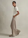 Reiss Light Khaki Demi Linen Wide Leg Garment Dyed Trousers In Brown