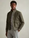 Reiss Light Khaki Green Suede Harrington Jacket