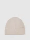 Reiss Light Oatmeal Melange Merino Wool Rib-knit Beanie In Neutral