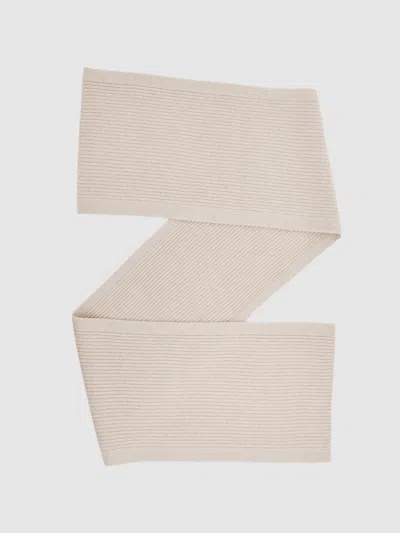Reiss Light Oatmeal Melange Merino Wool Rib-knit Scarf In Neutral