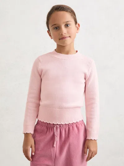 Reiss Kids'  Light Pink Athena 9-13 Yrs Cotton Scallop-trim Jumper