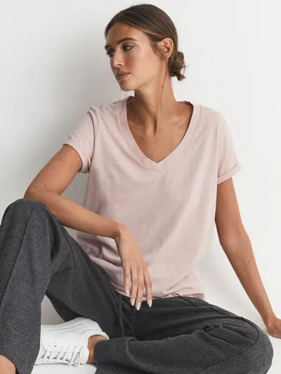 Reiss Light Pink Cotton-jersey V-neck T-shirt