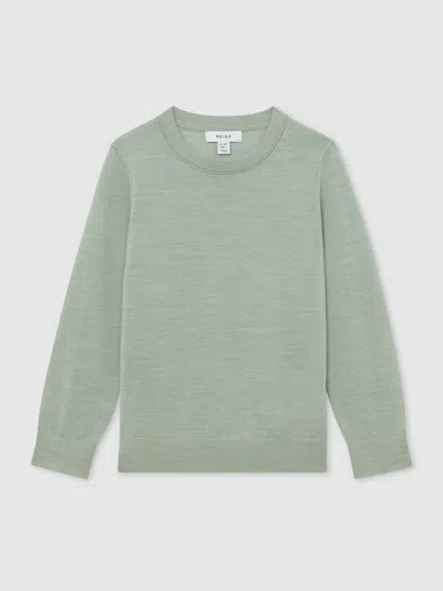 Reiss Babies' Light Sage Green 13-14 Yrs Merino Wool Crew-neck Jumper