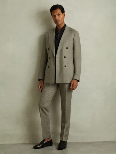 Reiss Light Sage Green Linen Side Adjuster Trousers In Gray