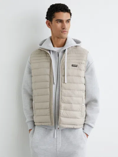 Reiss Light Stone Quilted Zip-through Gilet In Gray