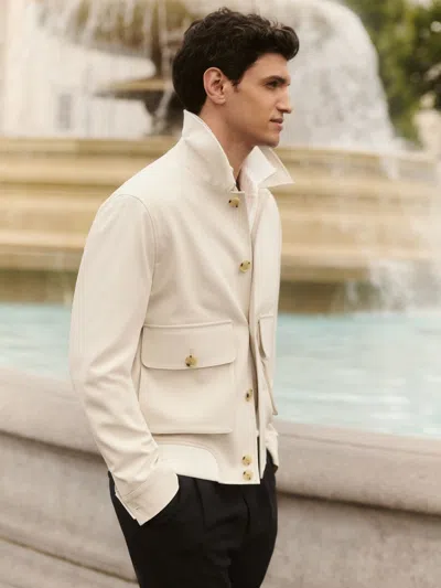 Reiss Light Stone Cotton-blend Button-through Jacket In Neutral