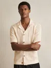 Reiss Light Stone Cotton Textured-knit Cuban-collar Shirt In Neutral