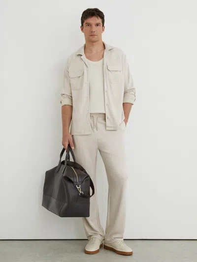 Reiss Mens Light Stone Lennox Drawstring-waist Linen-blend Trousers In Gray