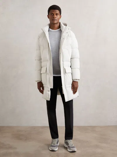 Reiss Light Stone Longline Quilted Puffer Jacket In White