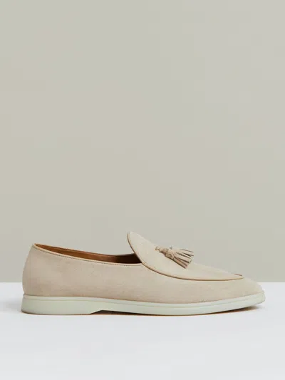 Reiss Light Stone Suede Tassel Loafers In Gray