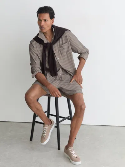 Reiss Light Taupe Brown Finley Knit Knitted Low-top Trainers