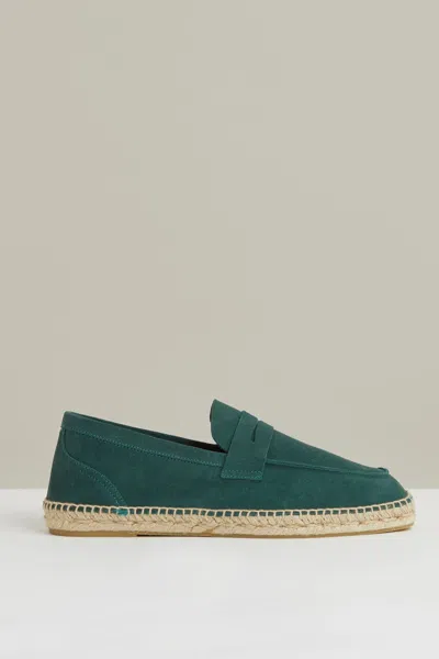 Reiss Light Teal Suede Penny-strap Espadrilles