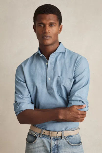 Reiss Light Wash Indigo Cotton Cutaway-collar Denim Shirt