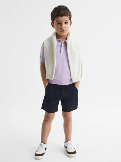 Reiss Lilac Buttoned Linen Polo In Purple