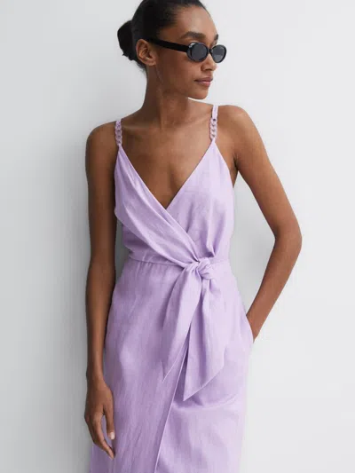 Reiss Lilac Esme Petite Linen Side Tie Midi Dress