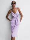 Reiss Lilac Linen Side Tie Midi Dress In Purple