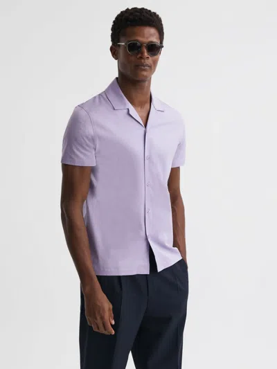 Reiss Lilac Mercerised Jersey Cuban Collar Shirt