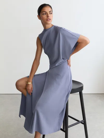 Reiss Lilac Purple Petite Satin One-shoulder Draped Midi Dress