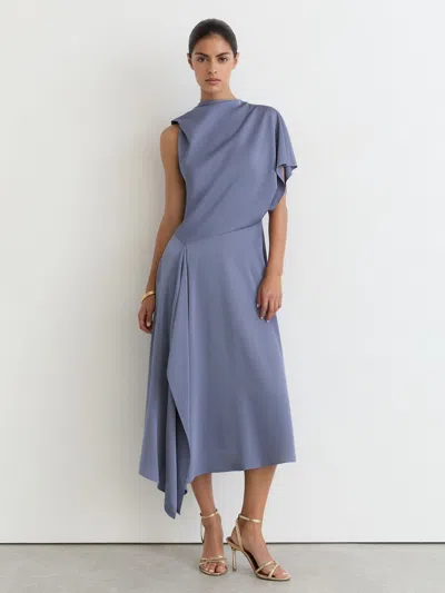 Reiss Lilac Purple Satin One-shoulder Draped Midi Dress