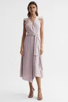 Reiss Lilac Wrap Tie Midi Dress In Lilac