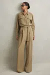 Reiss Liliana - Khaki Petite Lyocell Wide Leg Jumpsuit, Us 4