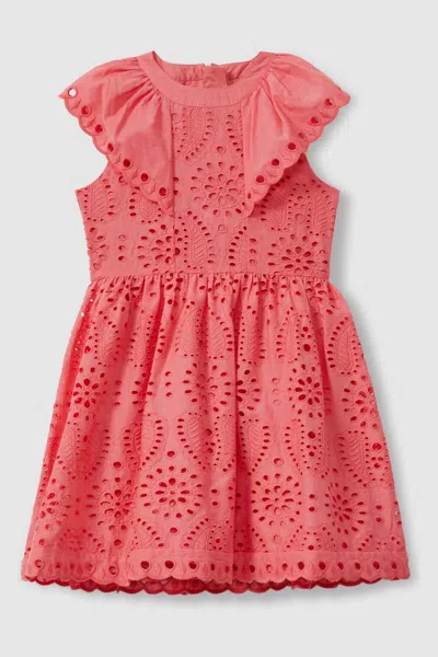 Reiss Lilly - Pink Teen Cotton Broderie Dress, 13 - 14 Years In Red