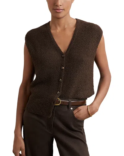 Reiss Lily Button Through Knitted Top In Brown