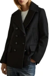 Reiss Black Wool Blend Double Breasted Pea Coat In Black