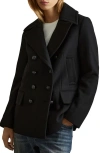 Reiss Black Wool Blend Double Breasted Pea Coat In Black