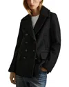 Reiss Black Wool Blend Double Breasted Pea Coat In Black