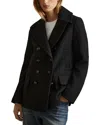Reiss Black Wool Blend Double Breasted Pea Coat In Black