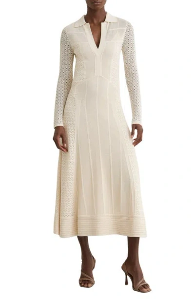 Reiss Lindy Pointelle Long Sleeve Maxi Dress In White