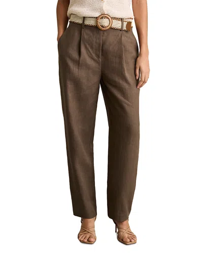 REISS LINEN BELTED TAPERED LEG PANTS