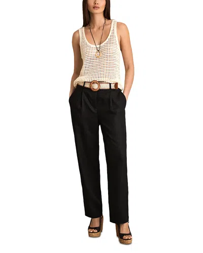 Reiss Linen Belted Tapered Leg Pants In Black