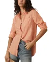 Reiss Linen Button Front Shirt In Orange