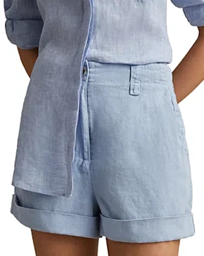 Reiss Linen Cotton Cuffed Shorts In Dusty Blue