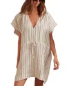 Reiss Romy V-neck Striped Linen And Cotton-blend Kaftan In Cream/brown